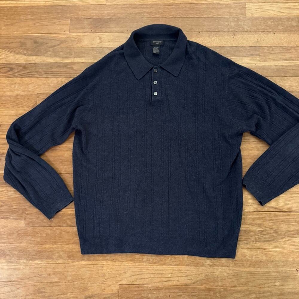 Dockers navy blue long sleeve collared Henley sweater shirt top size XLT
b46